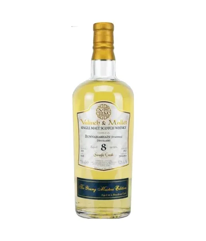 Fles Valinch en Mallet Bunnahabhain Staoisha 8 Years Old, enkel vat gebotteld door Valinch en Mallet, bij slijterij ’t Bockje in Bathmen