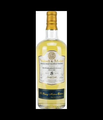 Fles Valinch en Mallet Bunnahabhain Staoisha 8 Years Old, enkel vat gebotteld door Valinch en Mallet, op voorraad bij slijterij t Bockje in Bathmen