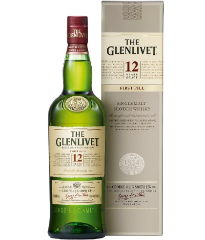 Fles The Glenlivet 12 Years Old George Smith, single malt whisky, op voorraad bij slijterij t Bockje in Bathmen