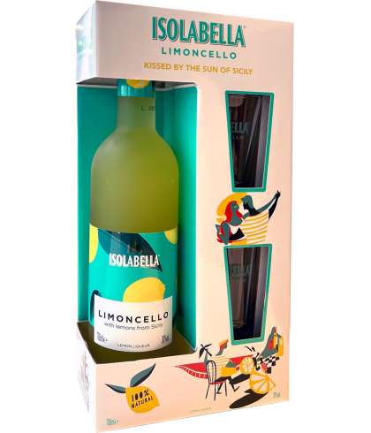 Geschenk Isolabella Limoncello Geschenkverpakking met 2 Shotglazen, bij slijterij ’t Bockje in Bathmen