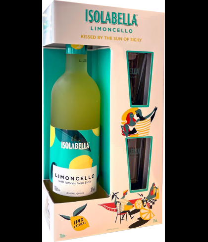Geschenk Isolabella Limoncello Geschenkverpakking met 2 Shotglazen, bij slijterij ’t Bockje in Bathmen