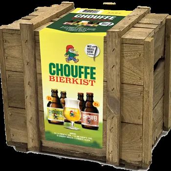 Biergeschenk Brasserie d'Achouffe Bierbox La Chouffe 4 flesjes + glas van La Chouffe, bij slijterij ’t Bockje in Bathmen