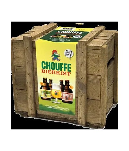 Geschenk Brasserie d'Achouffe Bierbox La Chouffe 4 flesjes + glas van La Chouffe, bij slijterij ’t Bockje in Bathmen