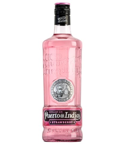 Fles Puerto de Indias Strawberry, gin, bij slijterij ’t Bockje in Bathmen