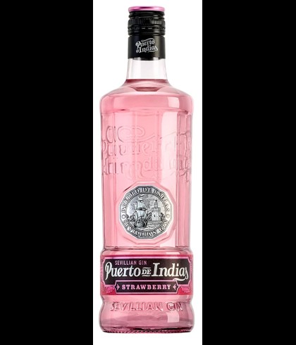 Fles Puerto de Indias Strawberry, gin, op voorraad bij slijterij t Bockje in Bathmen