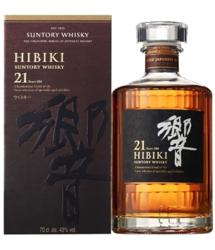 Fles Hibiki 21 Years Old, single malt whisky, op voorraad bij slijterij t Bockje in Bathmen