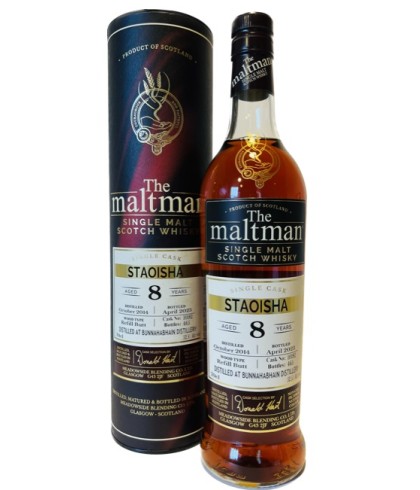 Fles The Maltman Bunnahabhain Staoisha 2014, enkel vat gebotteld door The Maltman uit Glasgow, op voorraad bij slijterij t Bockje in Bathmen