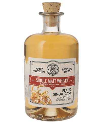 Fles Stokery Amsterdam Elemental Series No.4 Ignis Peated Single Malt Whisky, whisky, op voorraad bij slijterij ’t Bockje in Bathmen