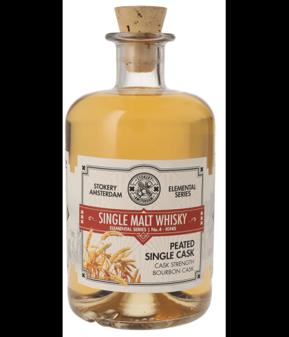 Fles Stokery Amsterdam Elemental Series No.4 Ignis Peated Single Malt Whisky, whisky, op voorraad bij slijterij ’t Bockje in Bathmen