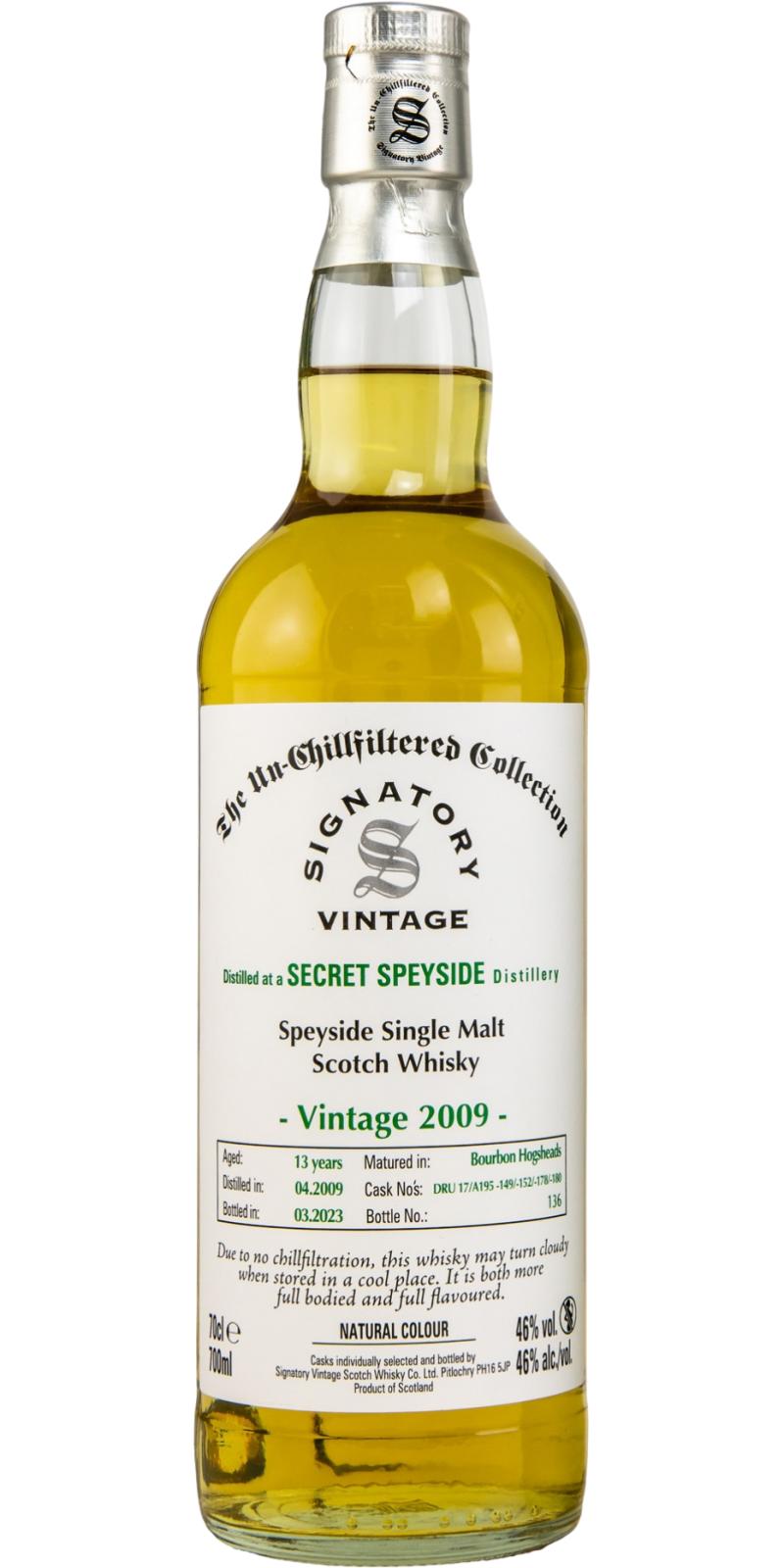 Fles Signatory Vintage Secret Speyside 2009, whisky, op voorraad bij slijterij t Bockje in Bathmen