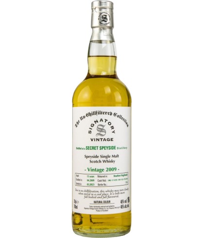 Fles Signatory Vintage Secret Speyside 2009, whisky, op voorraad bij slijterij t Bockje in Bathmen