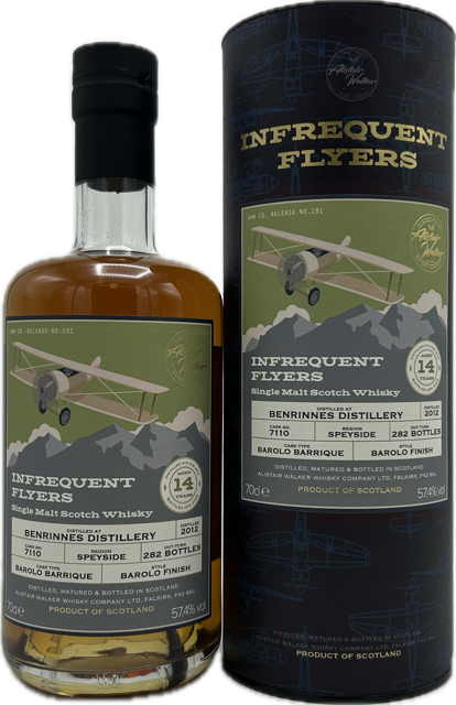 Fles Infrequent Flyers Benrinnes 2012 14Y, single malt whisky, op voorraad bij slijterij t Bockje in Bathmen