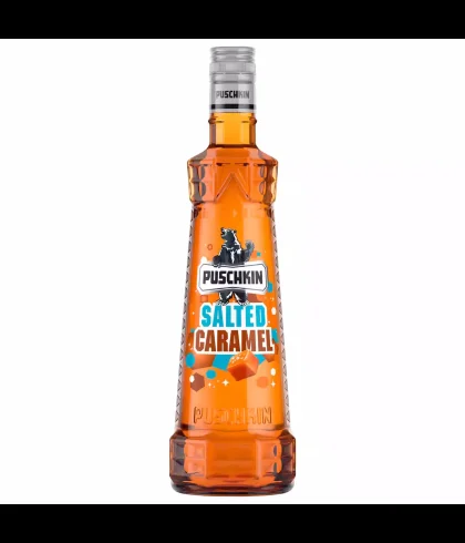Fles Puschkin Salted Caramel, wodka, bij slijterij t Bockje in Bathmen
