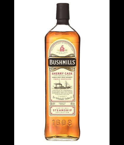 Fles Bushmills Steamship Sherry Cask, single malt whisky, op voorraad bij slijterij t Bockje in Bathmen