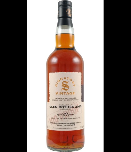 Fles Signatory Glenrothes 2015 10 Years Old, single malt whisky, op voorraad bij slijterij t Bockje in Bathmen