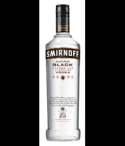 Fles Smirnoff Black No.55 Copper pot distilled, wodka, op voorraad bij slijterij t Bockje in Bathmen