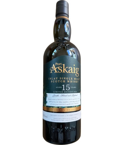 Fles Port Askaig 15 Years Old Peated, Islay single malt whisky, op voorraad bij slijterij t Bockje in Bathmen