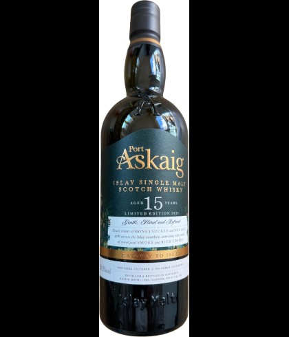 Fles Port Askaig 15 Years Old Peated, Islay single malt whisky, op voorraad bij slijterij t Bockje in Bathmen