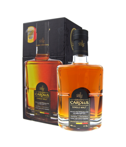 Fles Stokerij De Molenberg Gouden Carolus Single Malt, whisky, bij slijterij t Bockje in Bathmen