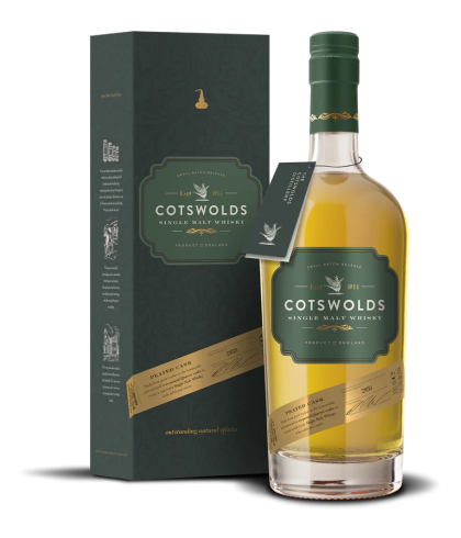 Fles Cotswolds Peated Cask, single malt whisky, op voorraad bij slijterij t Bockje in Bathmen