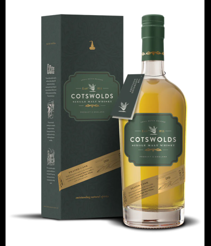 Fles Cotswolds Peated Cask, single malt whisky, op voorraad bij slijterij t Bockje in Bathmen
