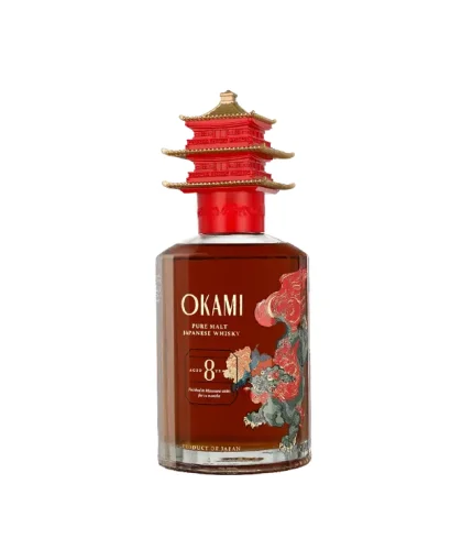 Fles Okami 8 Year Old Pure Malt, whisky, op voorraad bij slijterij ’t Bockje in Bathmen