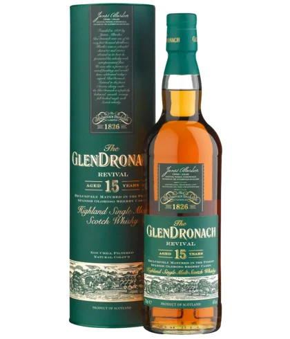 Fles GlenDronach 15 Years Old Revival, single malt whisky, op voorraad bij slijterij t Bockje in Bathmen