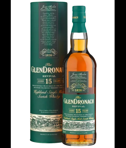 Fles GlenDronach 15 Years Old Revival, single malt whisky, op voorraad bij slijterij t Bockje in Bathmen