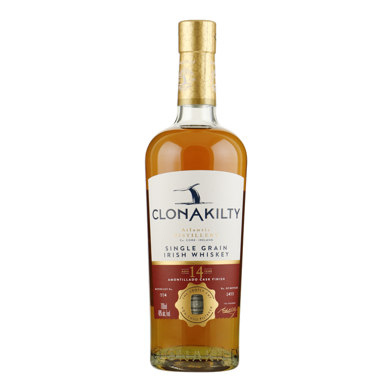 Fles Clonakilty 14 Years Old Amontillado Single Grain, single malt whisky, op voorraad bij slijterij t Bockje in Bathmen