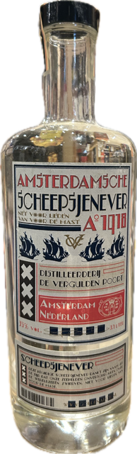 Fles Amsterdamsche Scheepsjenever, jenever van Amsterdamsche, op voorraad bij slijterij t Bockje in Bathmen