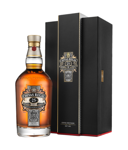Fles Chivas Regal 25 Years Old, single malt whisky, op voorraad bij slijterij t Bockje in Bathmen