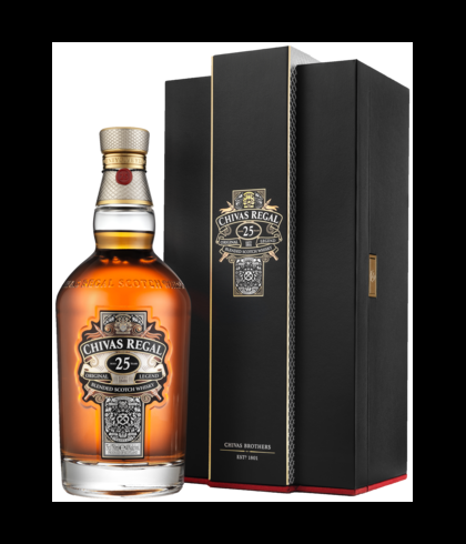 Fles Chivas Regal 25 Years Old, single malt whisky, op voorraad bij slijterij t Bockje in Bathmen