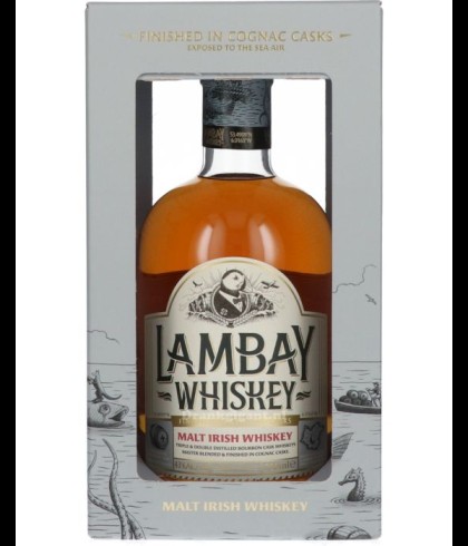 Fles Iers whiskey van Lambay, op voorraad bij slijterij t Bockje in Bathmen
