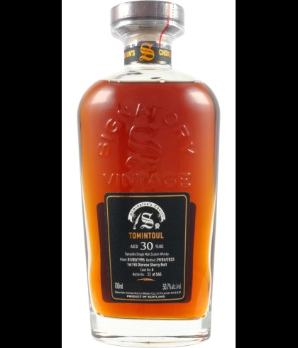Fles Signatory Vintage Tomintoul 1995 30 Years Old, Speyside single malt whisky, op voorraad bij slijterij t Bockje in Bathmen