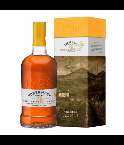 Fles Tobermory 25 Years Old Hebridean Series Part 3, single malt whisky van het eiland Mull, op voorraad bij slijterij t Bockje in Bathmen
