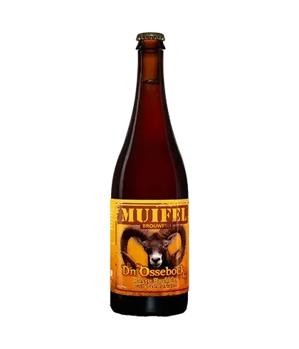Fles Muifel D'n Ossebock, bier van Muifel, bij slijterij t Bockje in Bathmen