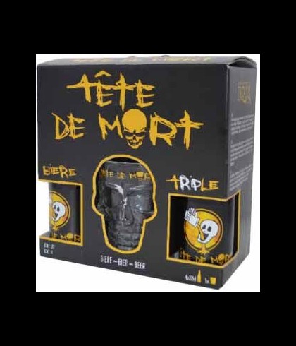 Tete de Mort cadeauverpakking met vier flesjes en een bierpul, bij slijterij t Bockje in Bathmen