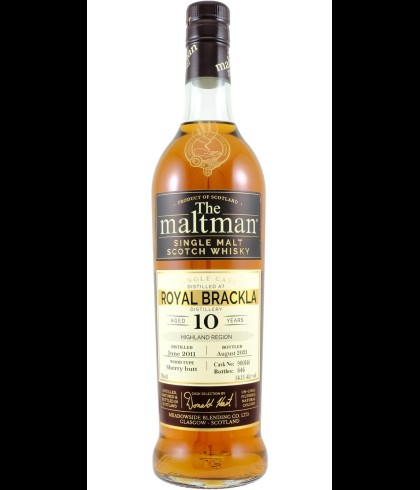 Fles The Maltman Royal Brackla 10 Years Old, enkel vat gebotteld door The Maltman uit Glasgow, op voorraad bij slijterij t Bockje in Bathmen