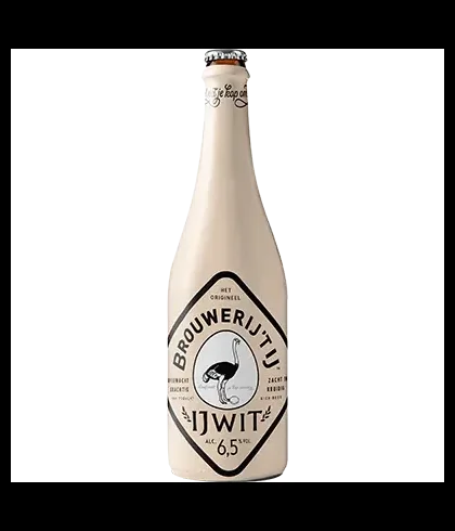 Fles Brouwerij ’t IJ IJwit, bier van Brouwerij 't IJ, bij slijterij t Bockje in Bathmen