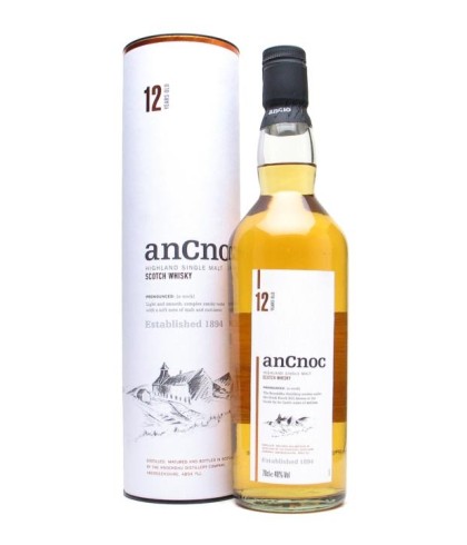Fles anCnoc 12 Years Old, Highland single malt van de Knockdhu-distilleerderij, op voorraad bij slijterij t Bockje in Bathmen