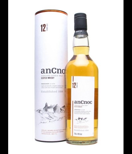 Fles anCnoc 12 Years Old, Highland single malt van de Knockdhu-distilleerderij, op voorraad bij slijterij t Bockje in Bathmen