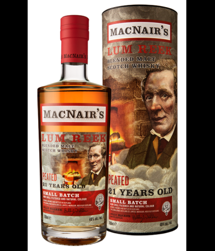 Fles Macnair's Lum Reek 21Y Blended Peated Small Batch, whisky, op voorraad bij slijterij t Bockje in Bathmen