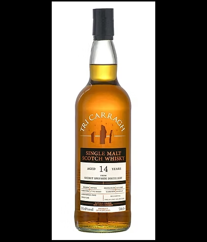 Fles Tri Carragh Secret Speyside 14 Years Old 2008, whisky, op voorraad bij slijterij t Bockje in Bathmen