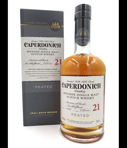 Fles CAPERDONICH 21 Years Old Peated CP/001, whisky, op voorraad bij slijterij t Bockje in Bathmen