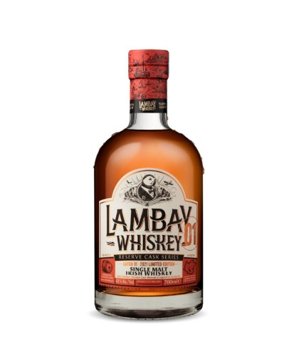 Fles Iers whiskey van Lambay, op voorraad bij slijterij t Bockje in Bathmen