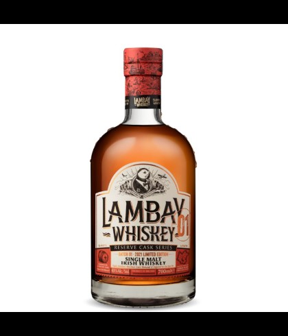 Fles Iers whiskey van Lambay, op voorraad bij slijterij t Bockje in Bathmen