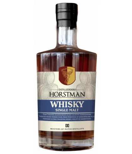 Fles Horstman Whiskey 'Blauw', whisky, op voorraad bij slijterij ’t Bockje in Bathmen