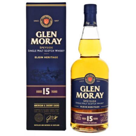 Fles Glen Moray 15 Years Old Elgin Heritage, single malt whisky, op voorraad bij slijterij t Bockje in Bathmen