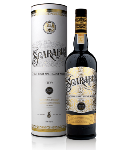 Fles Scarabus Cask Strength Islay Malt, Islay single malt whisky, op voorraad bij slijterij ’t Bockje in Bathmen