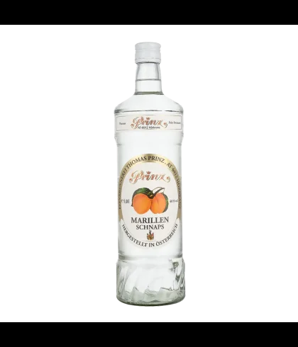 Fles Prinz Marillen Schnaps, abrikozendistillaat uit Oostenrijk, op voorraad bij slijterij t Bockje in Bathmen